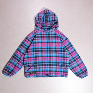 The Vermont Flannel Hooded Pullover Hoodie Blue/Pink Plaid Unisex Size Small USA